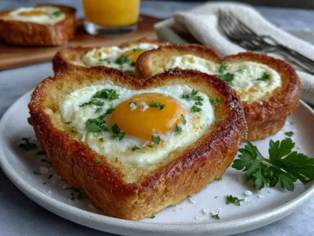 heart shaped eggs in toast - featured image