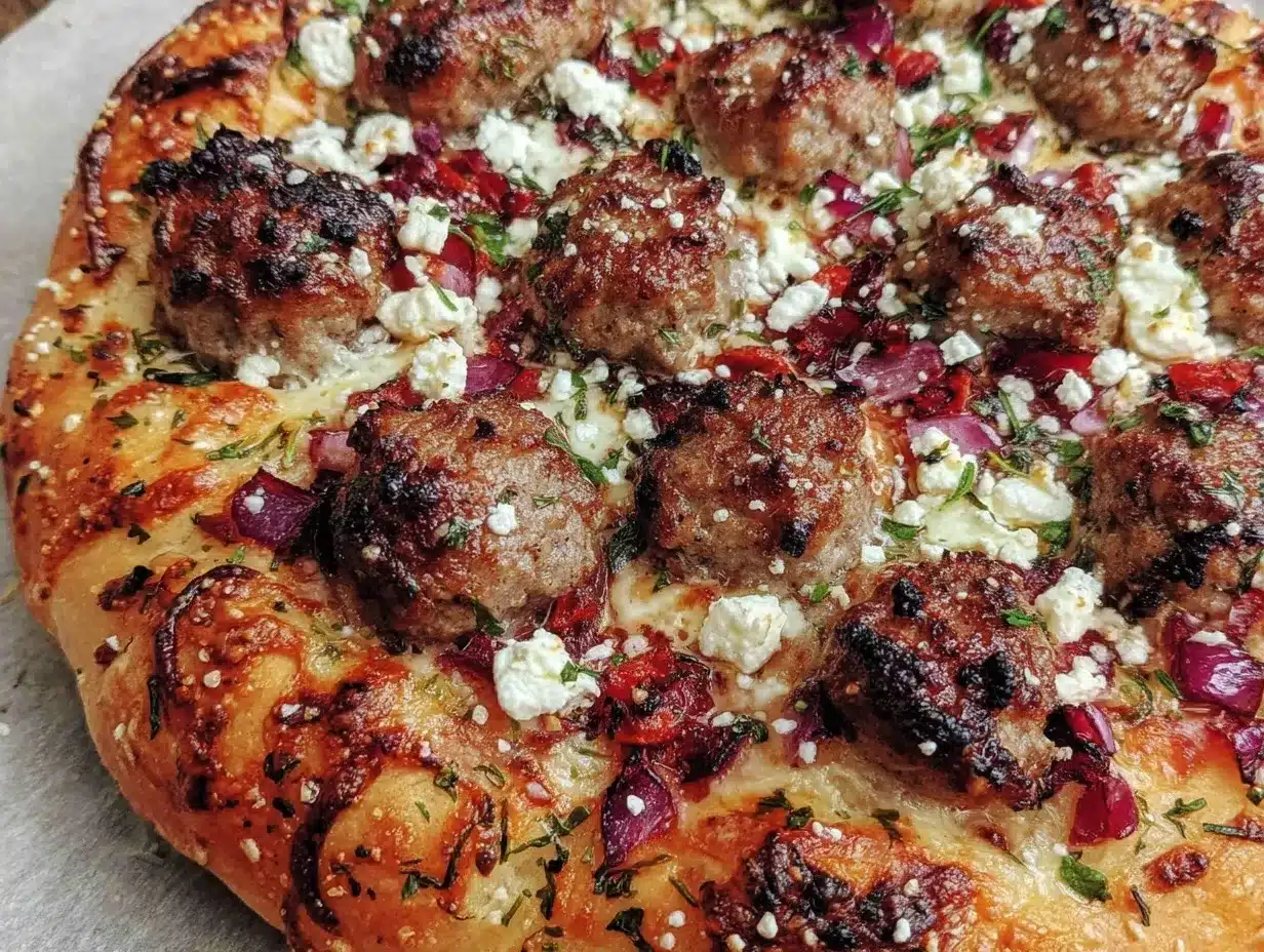 Hot Sausage Feta Honey Pizza preparation steps