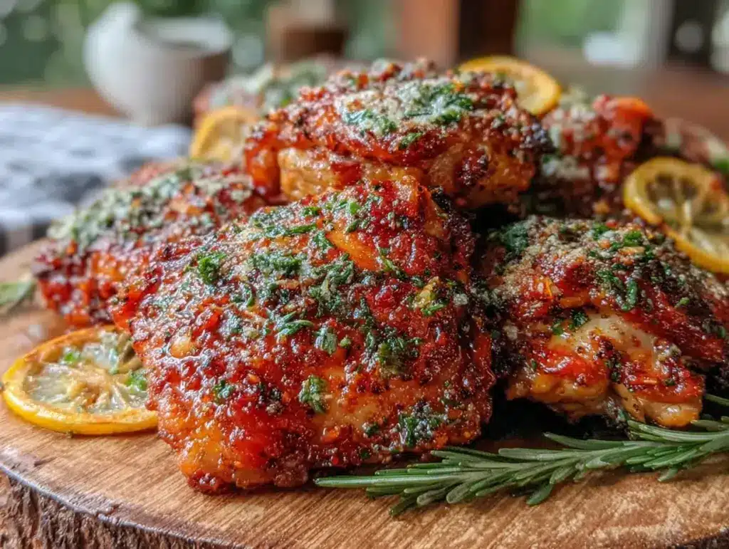 lemon herb roasted chicken thighs - featured image