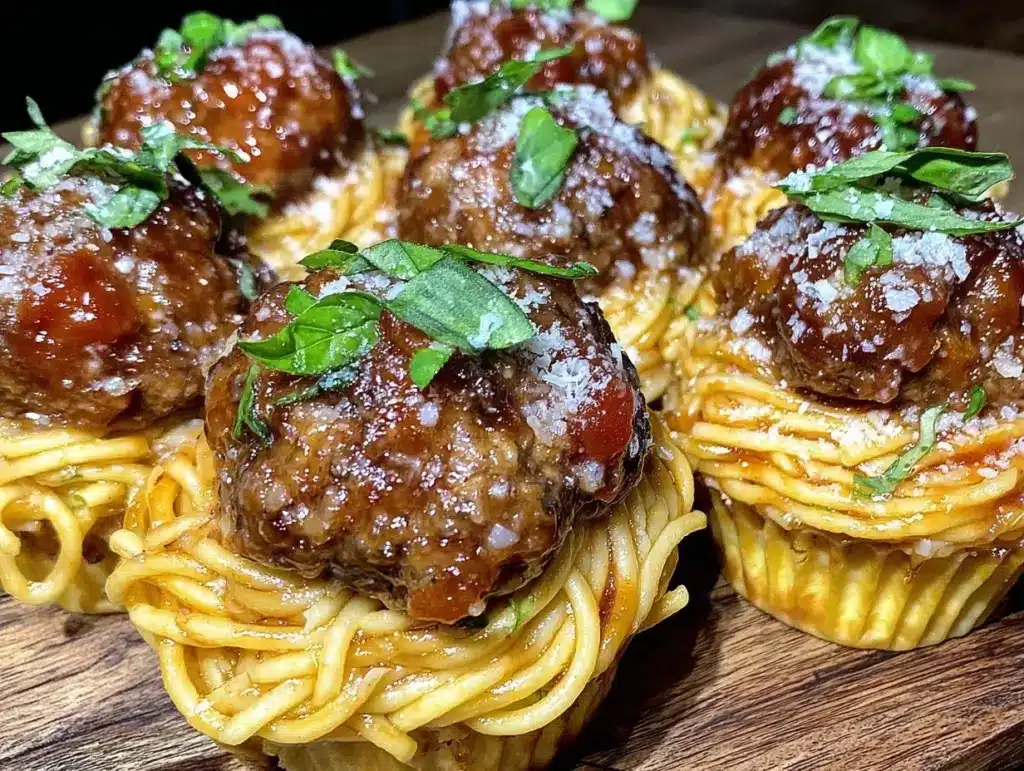 savory spaghetti and meatballs cupcakes - featured image