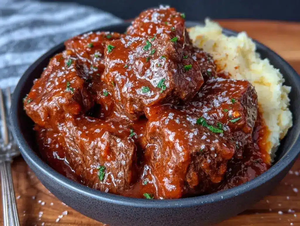 slow cooker beef tips and gravy - featured image