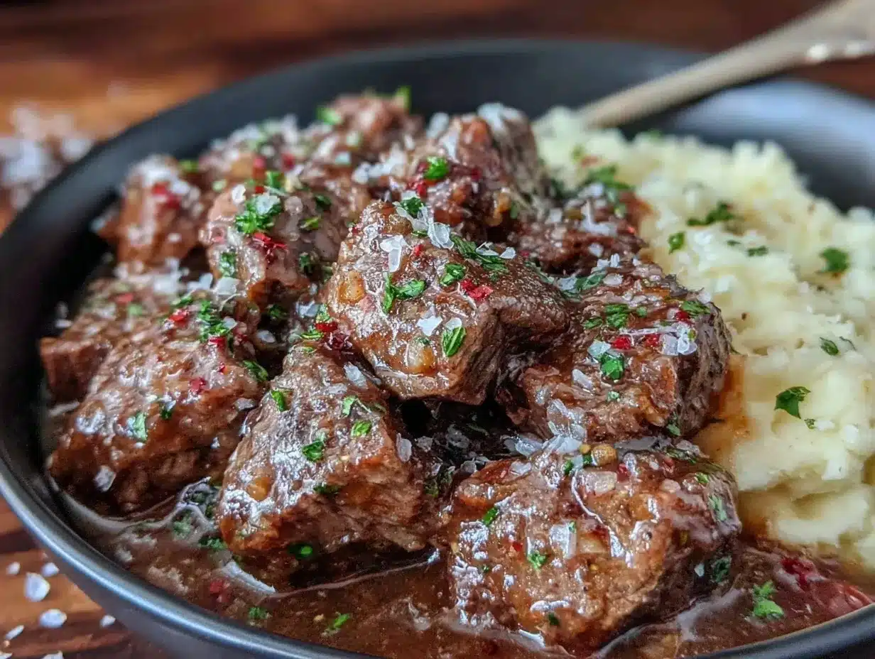 slow cooker beef tips and gravy preparation steps