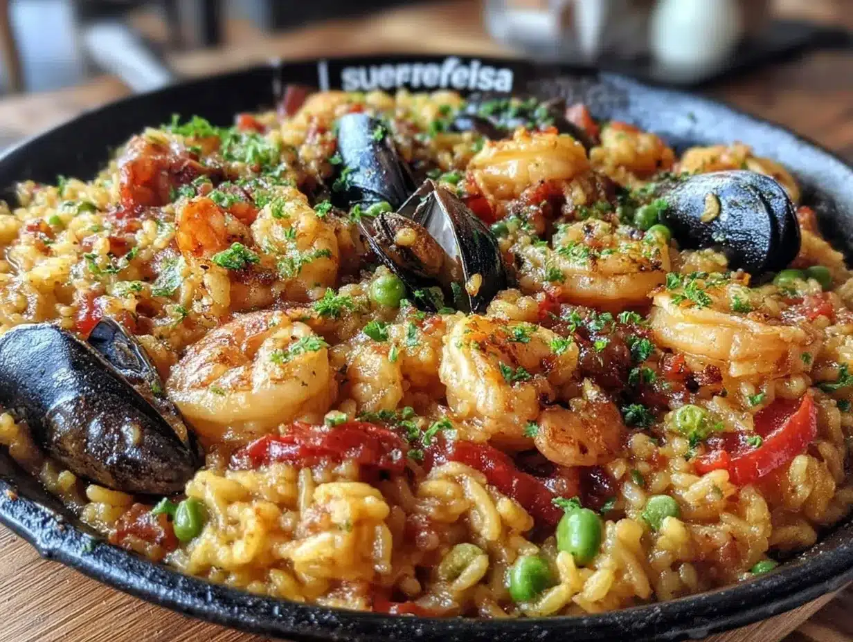 small batch Spanish seafood paella preparation steps
