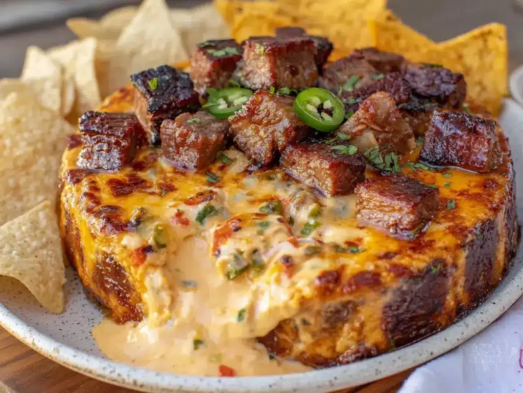 smoked queso dip with brisket burnt ends - featured image