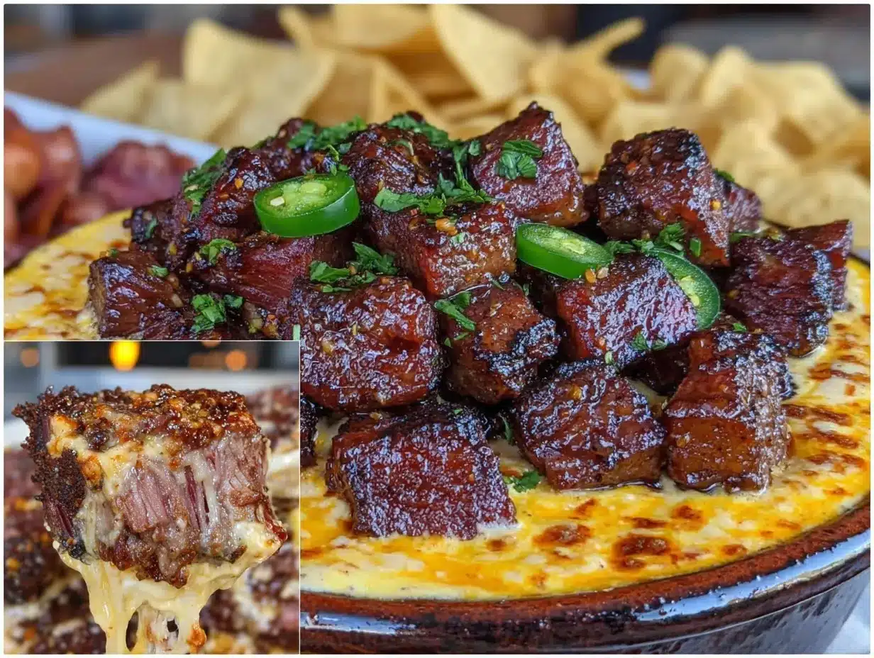 smoked queso dip with brisket burnt ends preparation steps