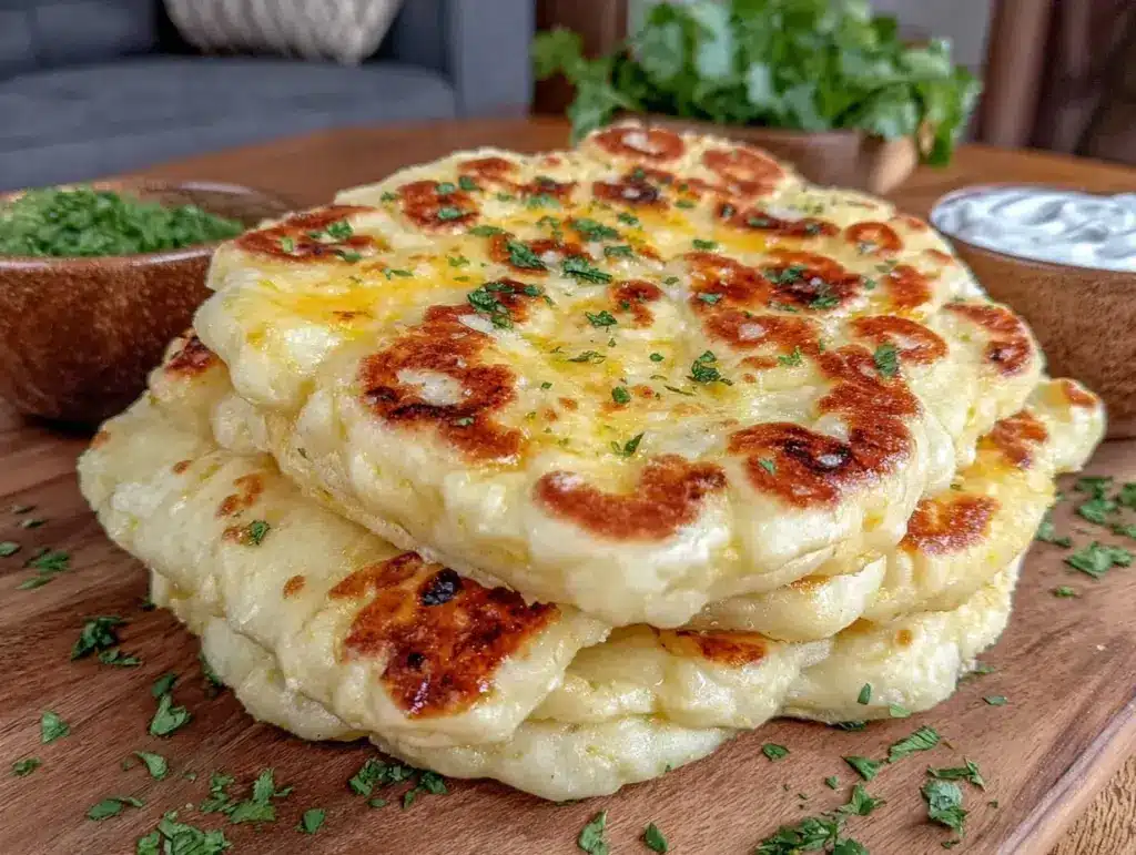 soft fluffy homemade garlic naan bread - featured image