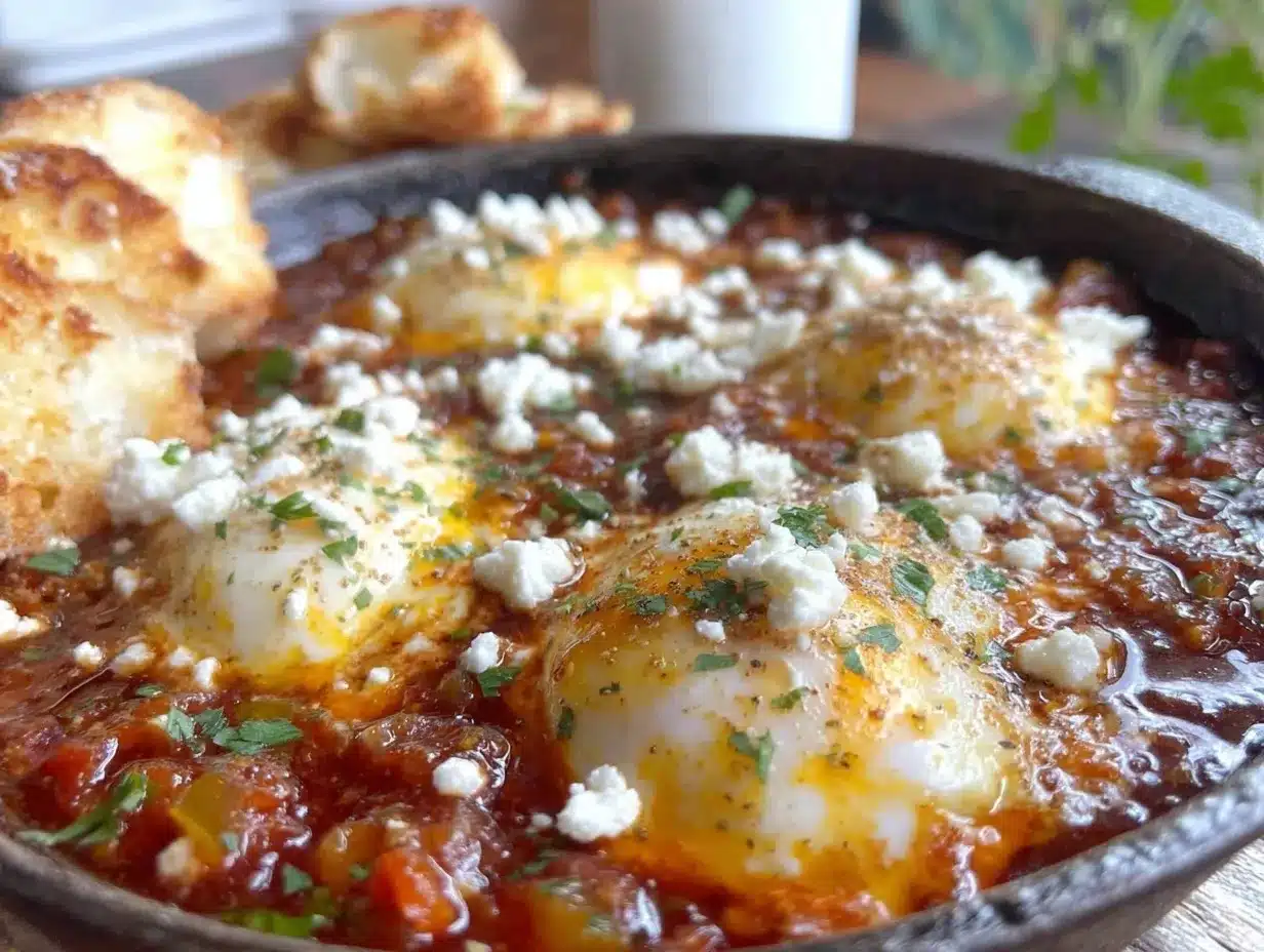 spicy shakshuka with creamy feta preparation steps