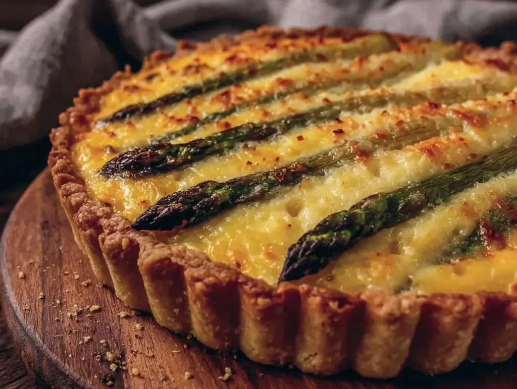 creamy asparagus and gruyere quiche - featured image