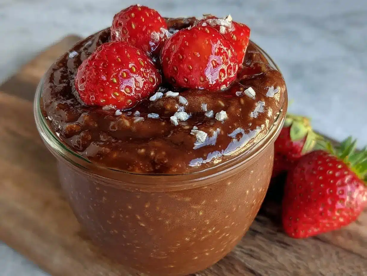 creamy chocolate strawberry overnight oats preparation steps