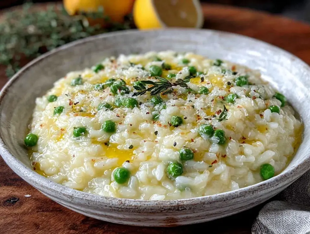 creamy lemon risotto with peas - featured image