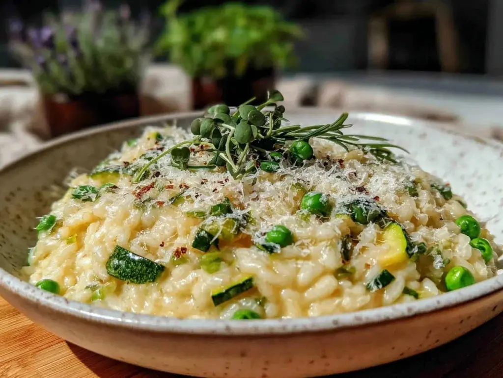 creamy spring vegetable risotto - featured image