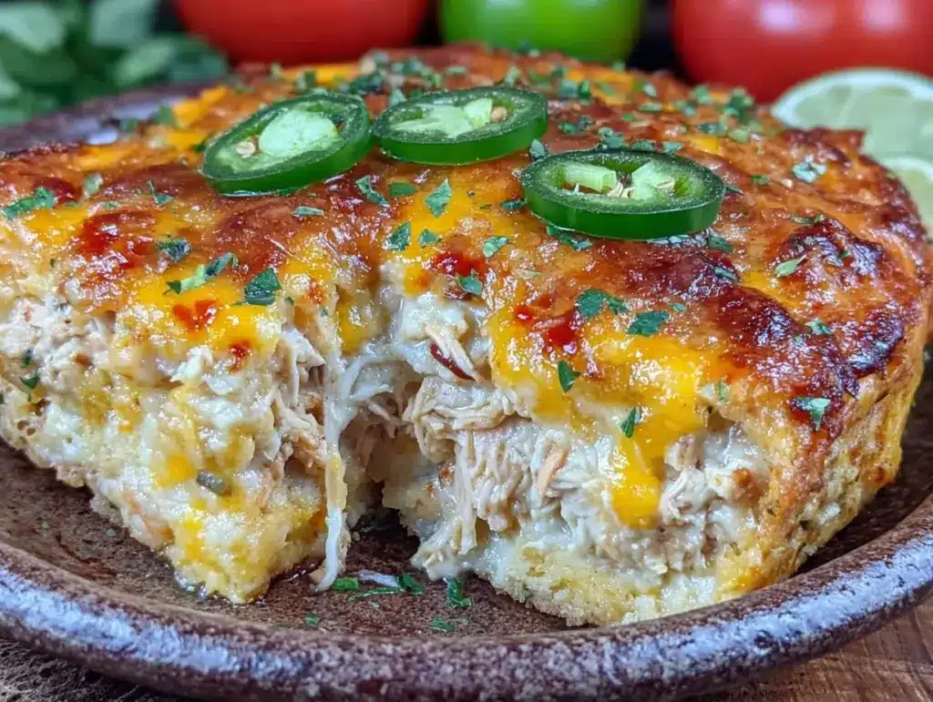 crispy cheesy chicken enchilada casserole bake - featured image