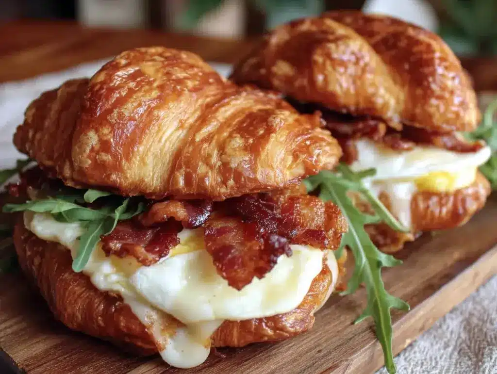 crispy croissant breakfast sandwiches - featured image