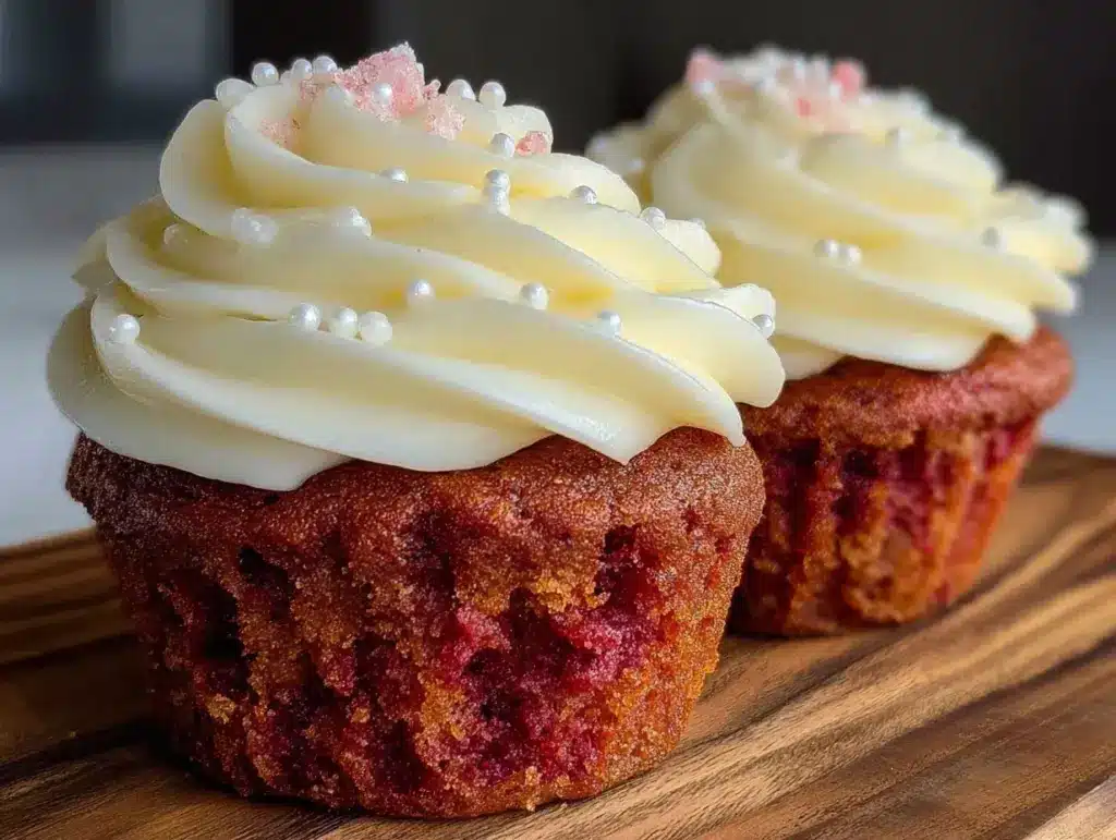 fluffy pink velvet cupcakes - featured image