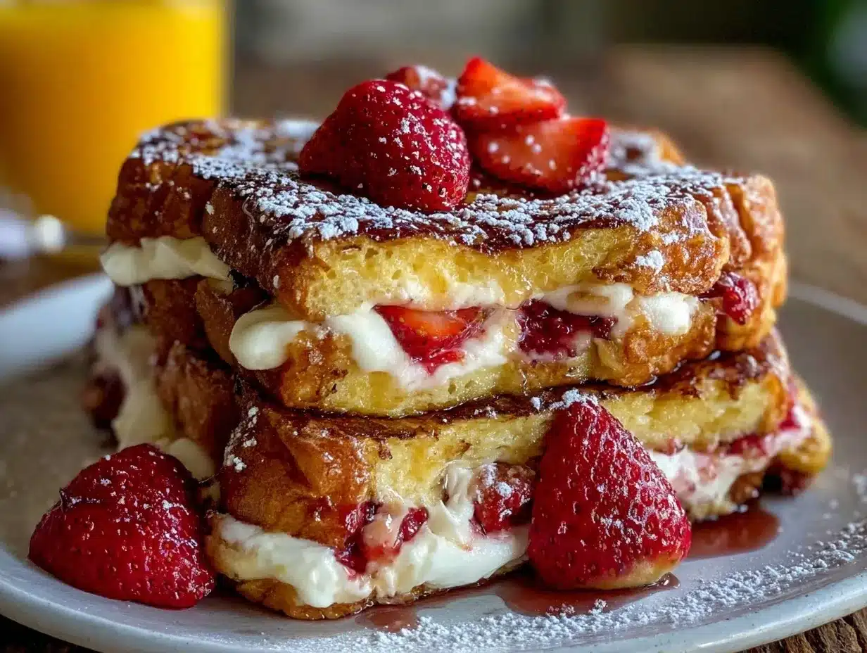 strawberry cream cheese stuffed french toast preparation steps