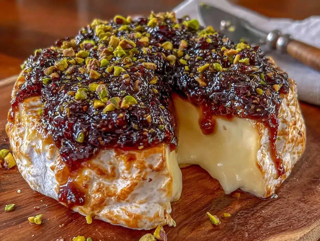 baked brie with fig jam and pistachios preparation steps