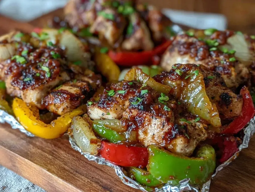 campfire foil packet chicken fajitas - featured image