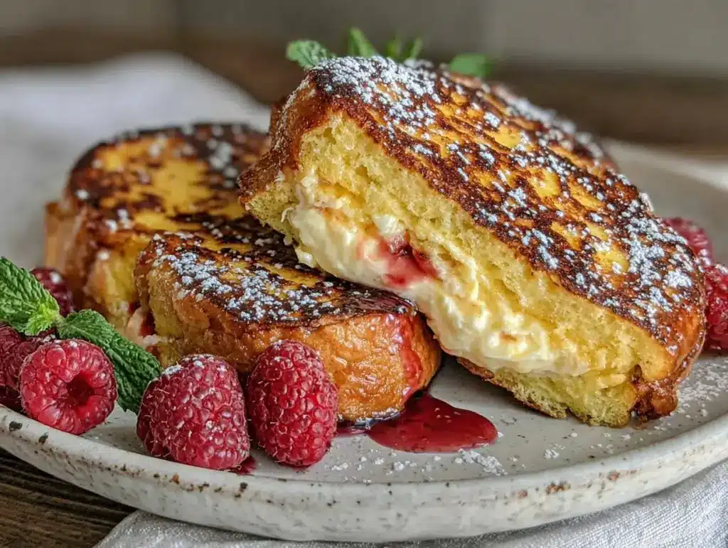 cream raspberry cream cheese stuffed french toast - featured image