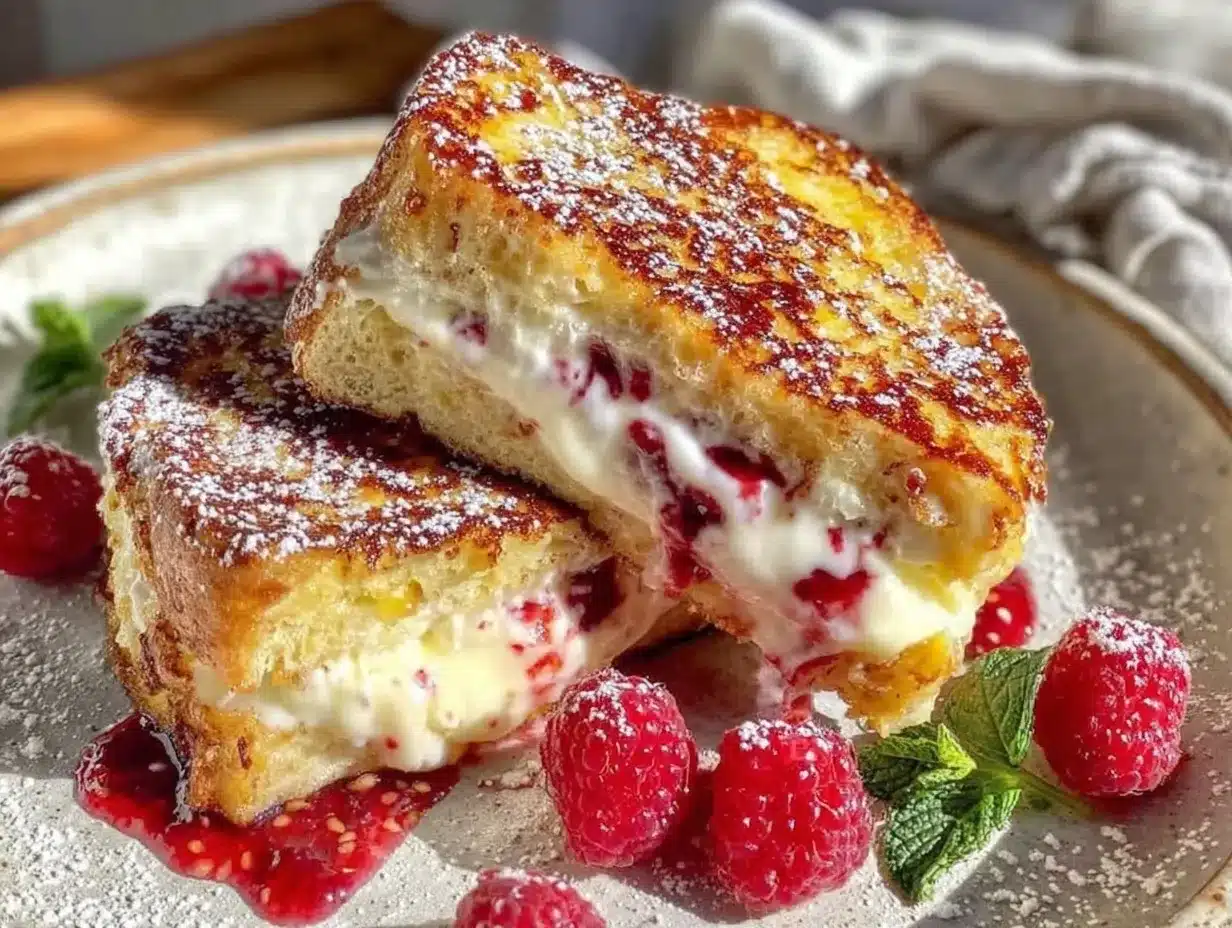 cream raspberry cream cheese stuffed french toast preparation steps
