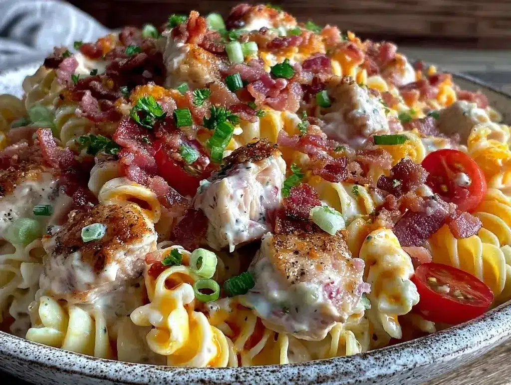 creamy bacon ranch chicken pasta salad - featured image