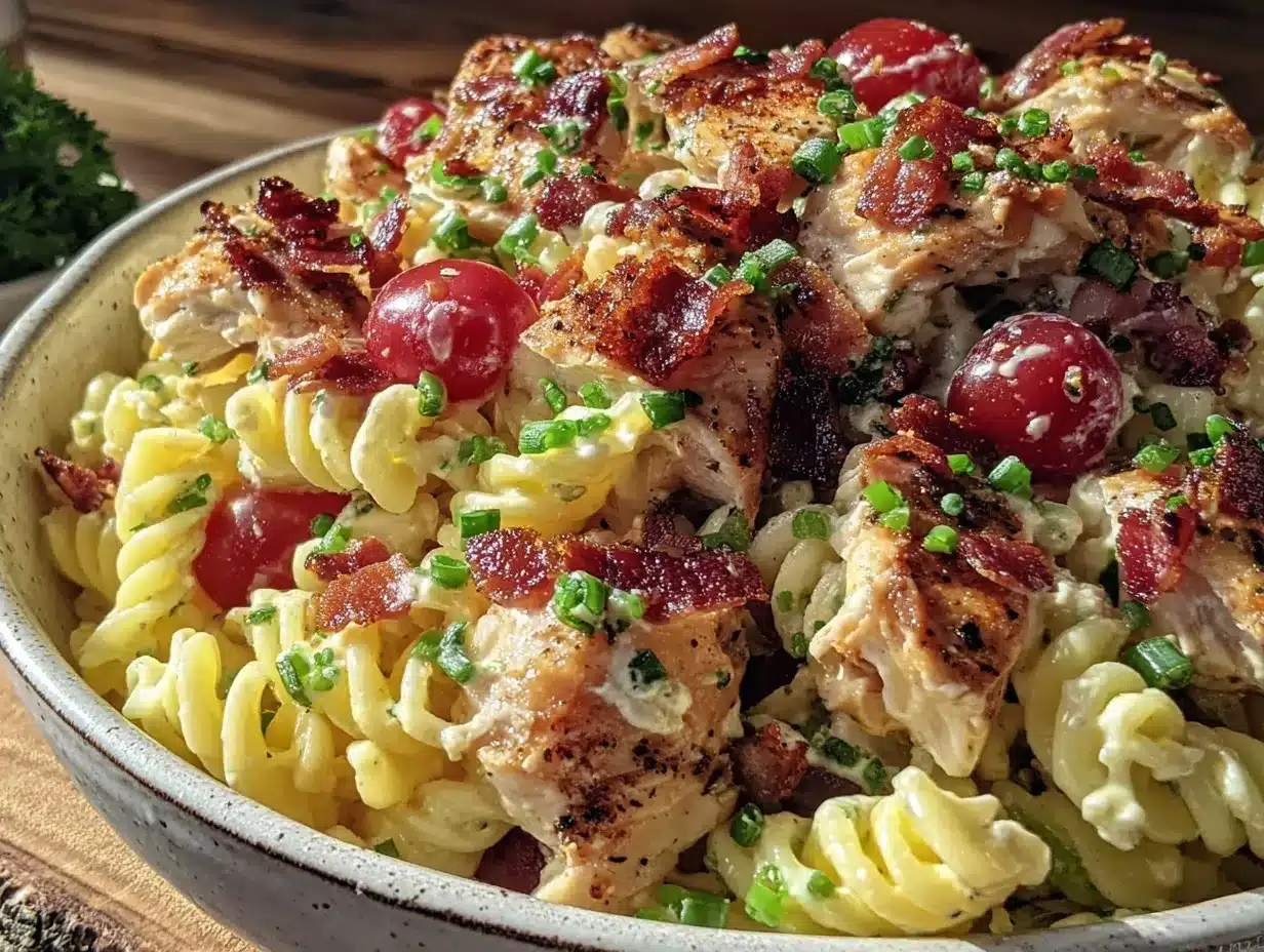 creamy bacon ranch chicken pasta salad preparation steps
