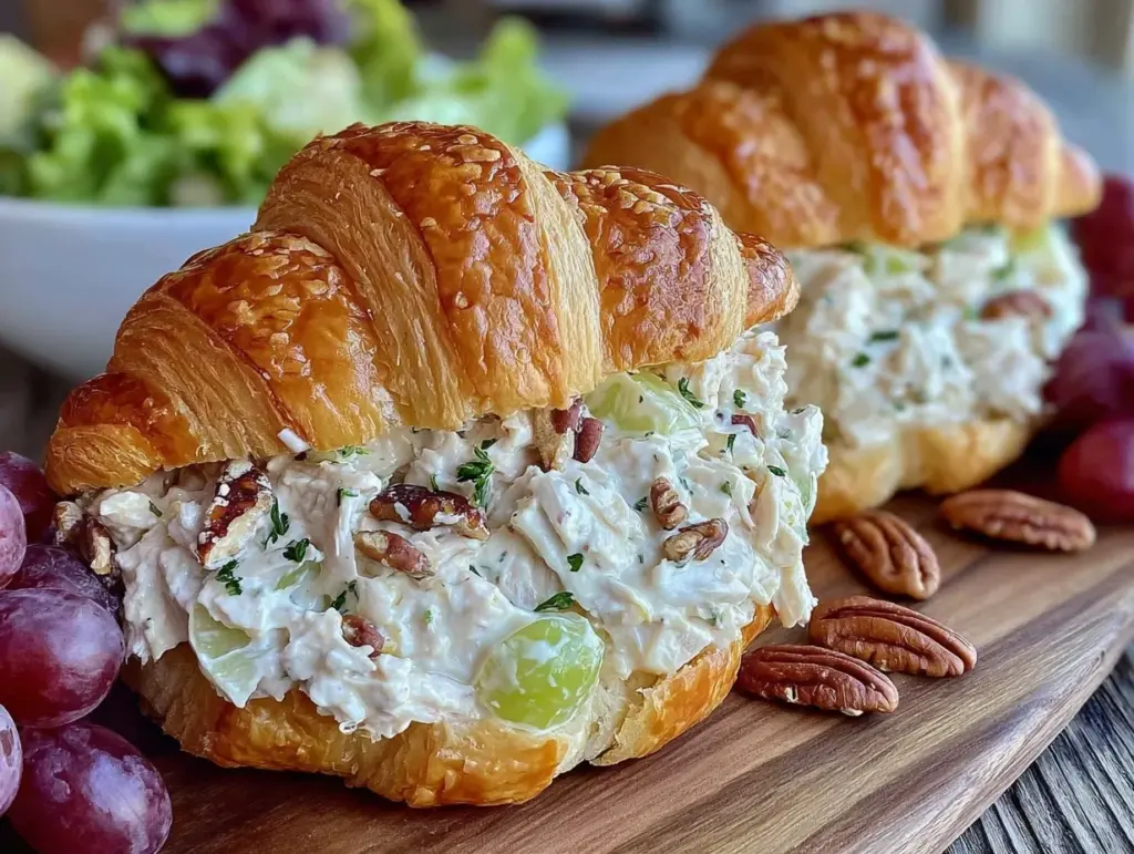 creamy chicken salad croissant sandwich - featured image