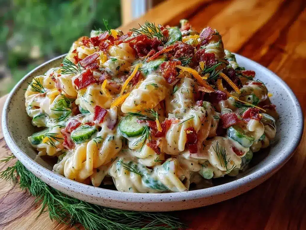 creamy dill pickle pasta salad - featured image