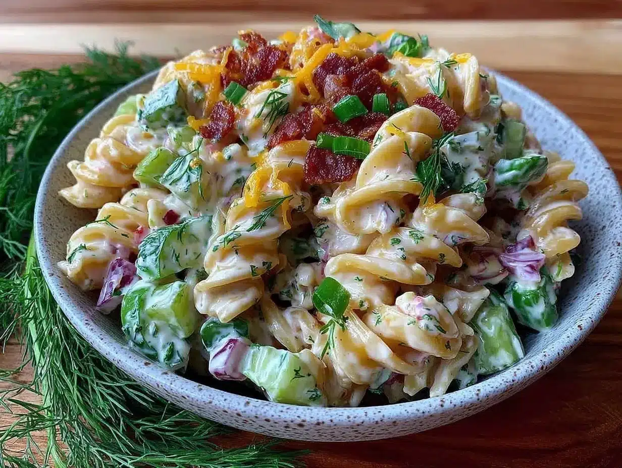 creamy dill pickle pasta salad preparation steps