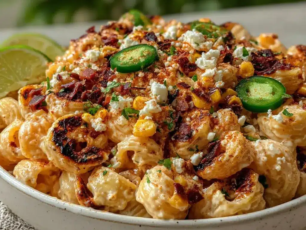 creamy elote Mexican street corn pasta salad - featured image