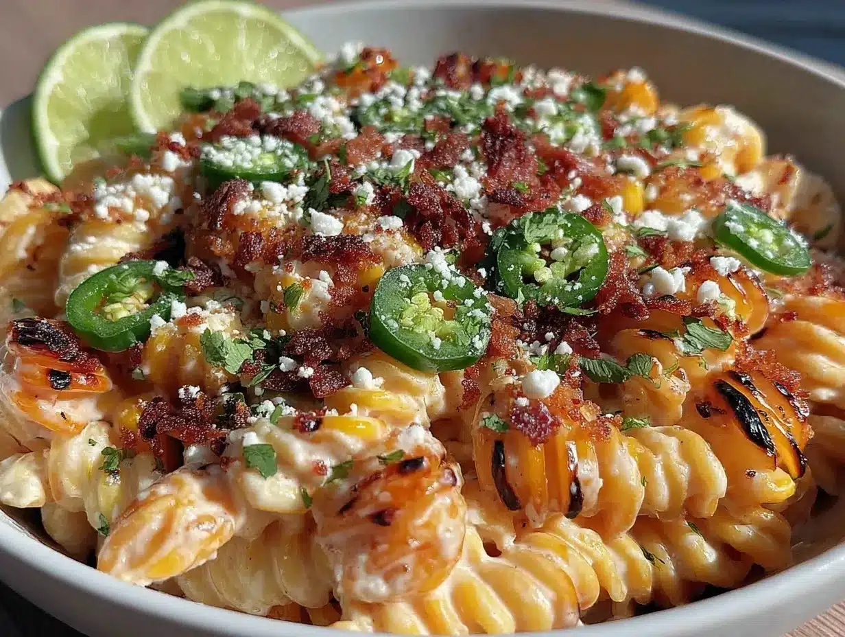 creamy elote Mexican street corn pasta salad preparation steps