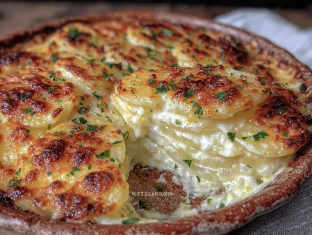 creamy garlic parmesan scalloped potatoes - featured image