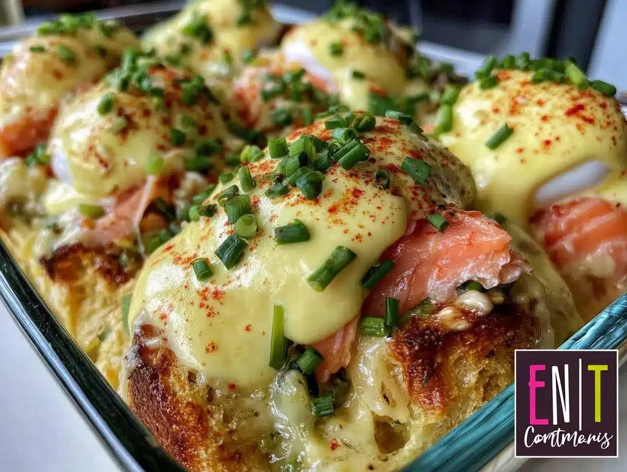 creamy smoked salmon eggs benedict casserole preparation steps