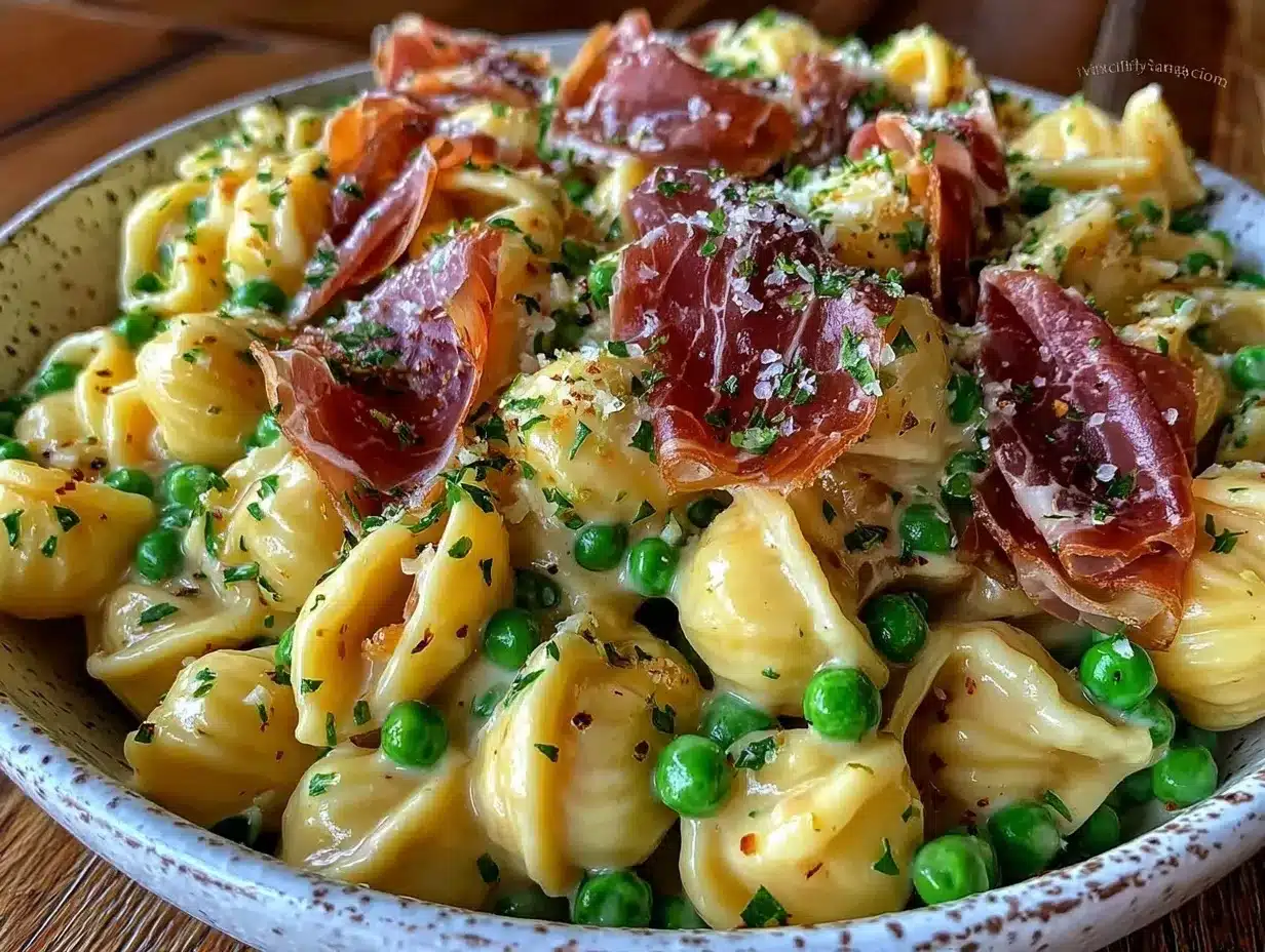 creamy spring pasta with peas and prosciutto preparation steps