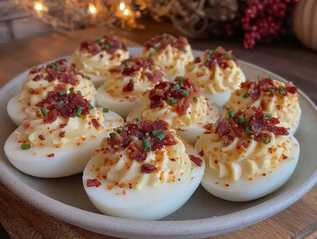 crispy classic deviled eggs with bacon preparation steps