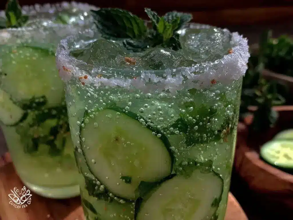 cucumber mint gin fizz cocktail - featured image