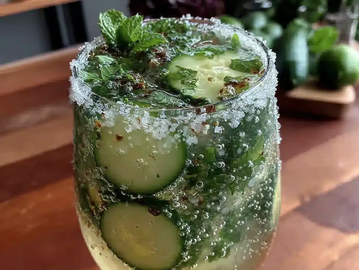 cucumber mint gin fizz cocktail preparation steps