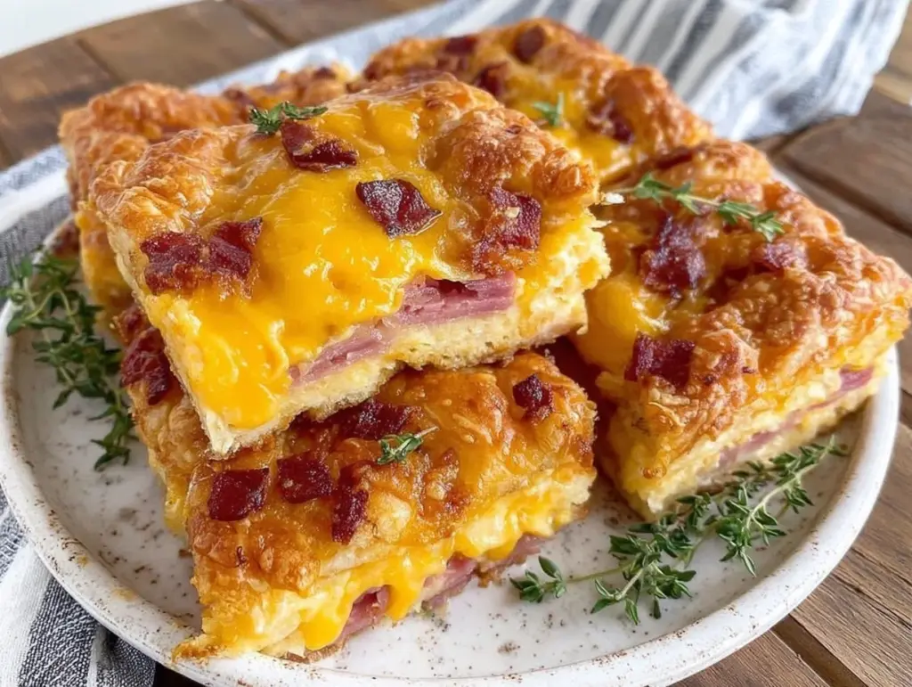 easy cheesy ham and cheese croissant breakfast bake - featured image