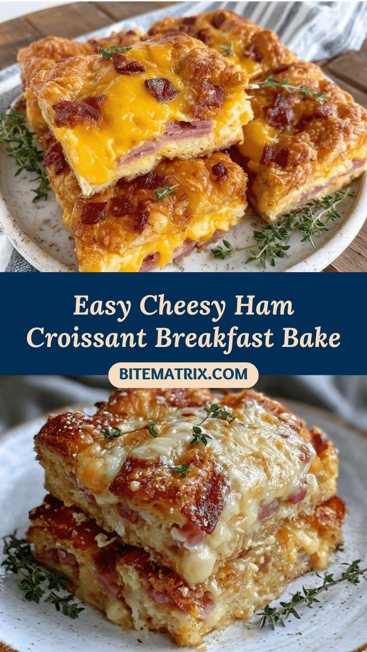 easy cheesy ham and cheese croissant breakfast bake recipe