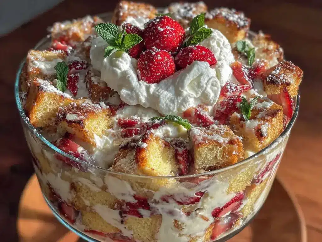 easy layered strawberry shortcake trifle - featured image