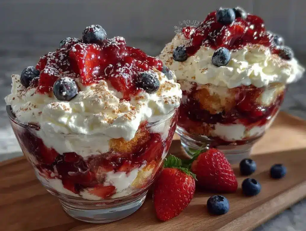 fresh red white and blue berry trifle - featured image