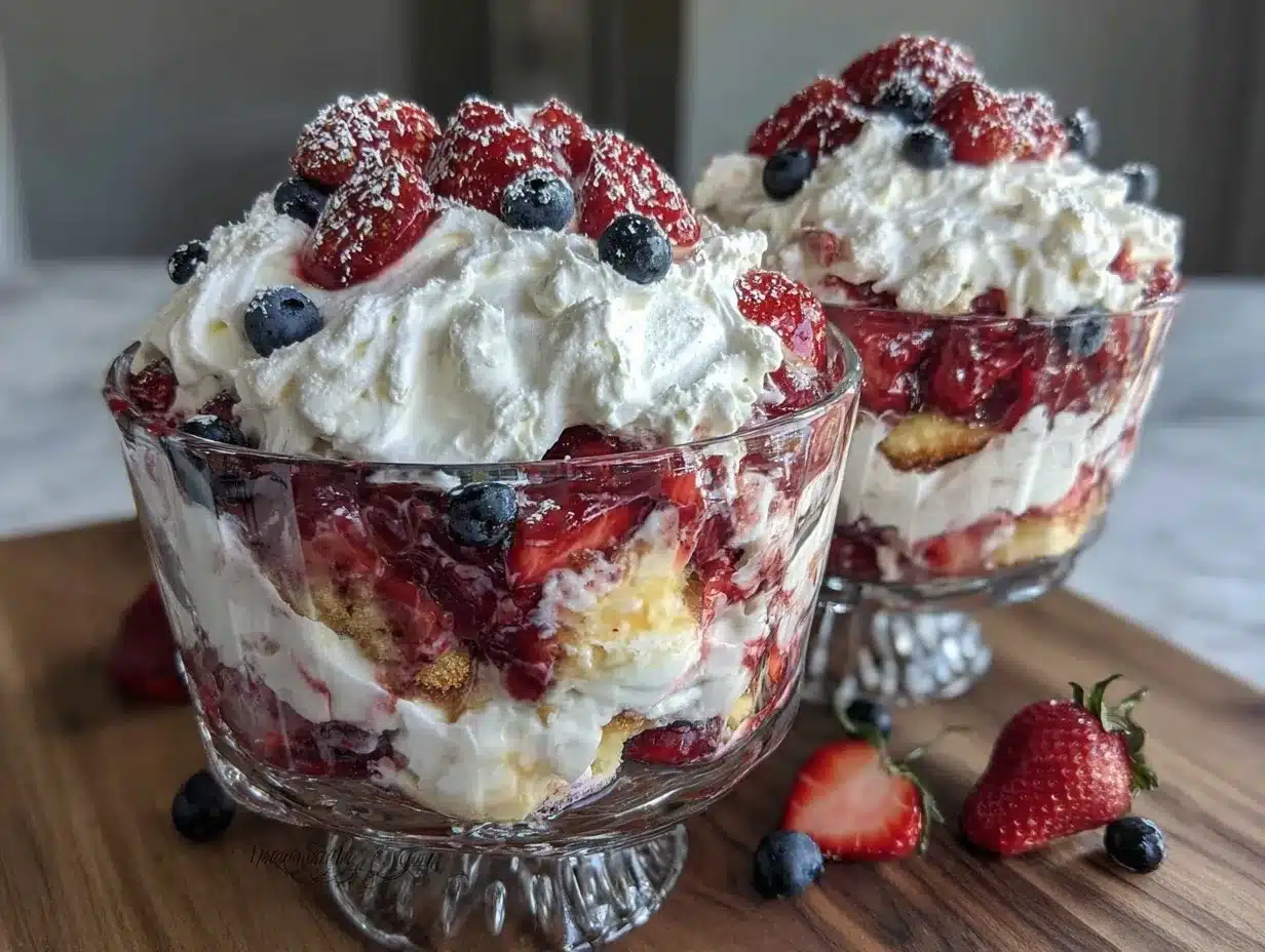 fresh red white and blue berry trifle preparation steps