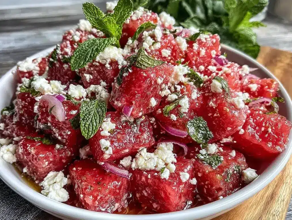 fresh watermelon feta mint salad - featured image