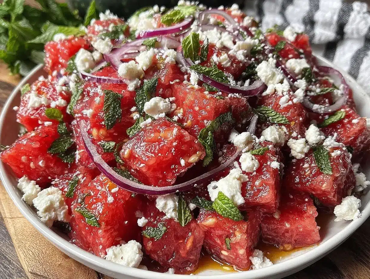 fresh watermelon feta mint salad preparation steps