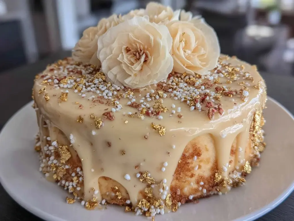 gold leaf champagne cake - featured image
