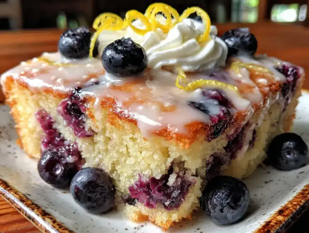 moist blueberry lemon poke cake - featured image