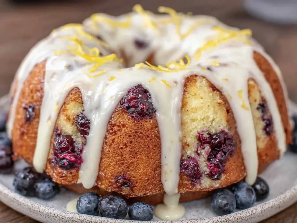 moist lemon blueberry bundt cake - featured image