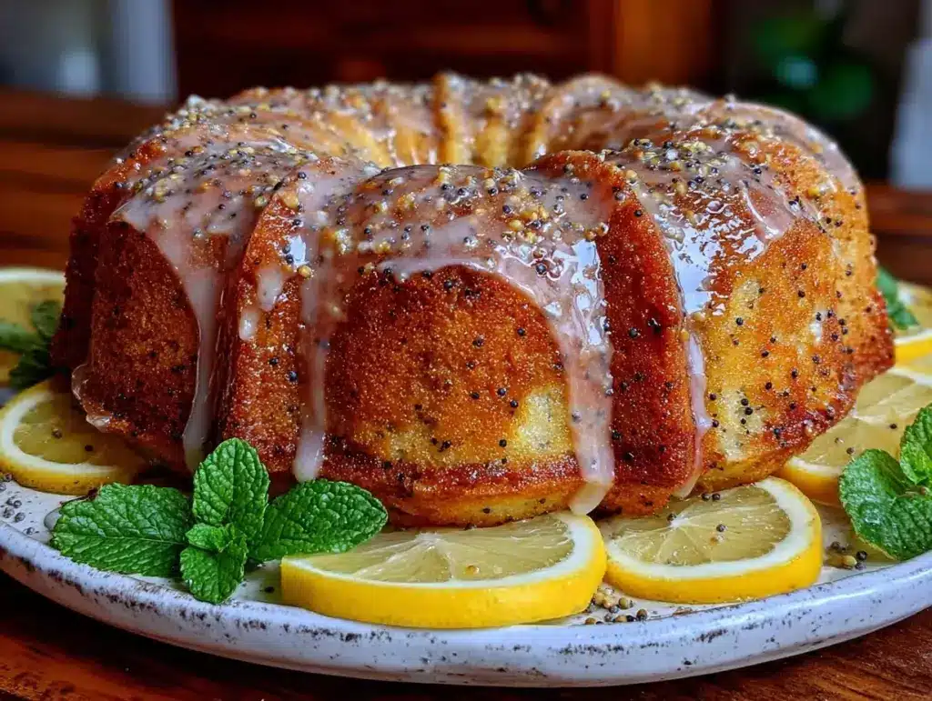 moist lemon poppyseed bundt cake - featured image