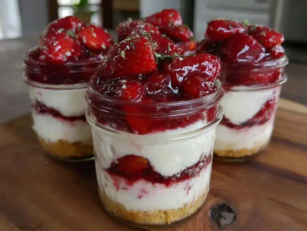 no bake strawberry cheesecake cups - featured image