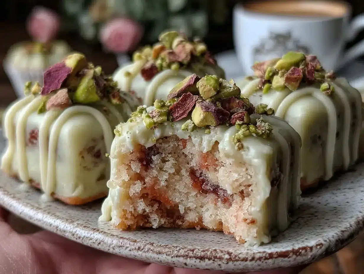 pistachio rose petit fours preparation steps