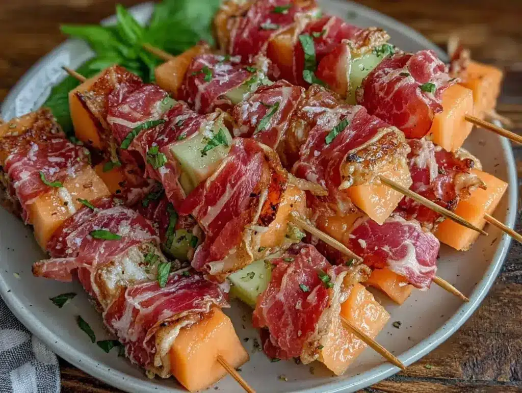 prosciutto melon breakfast skewers - featured image